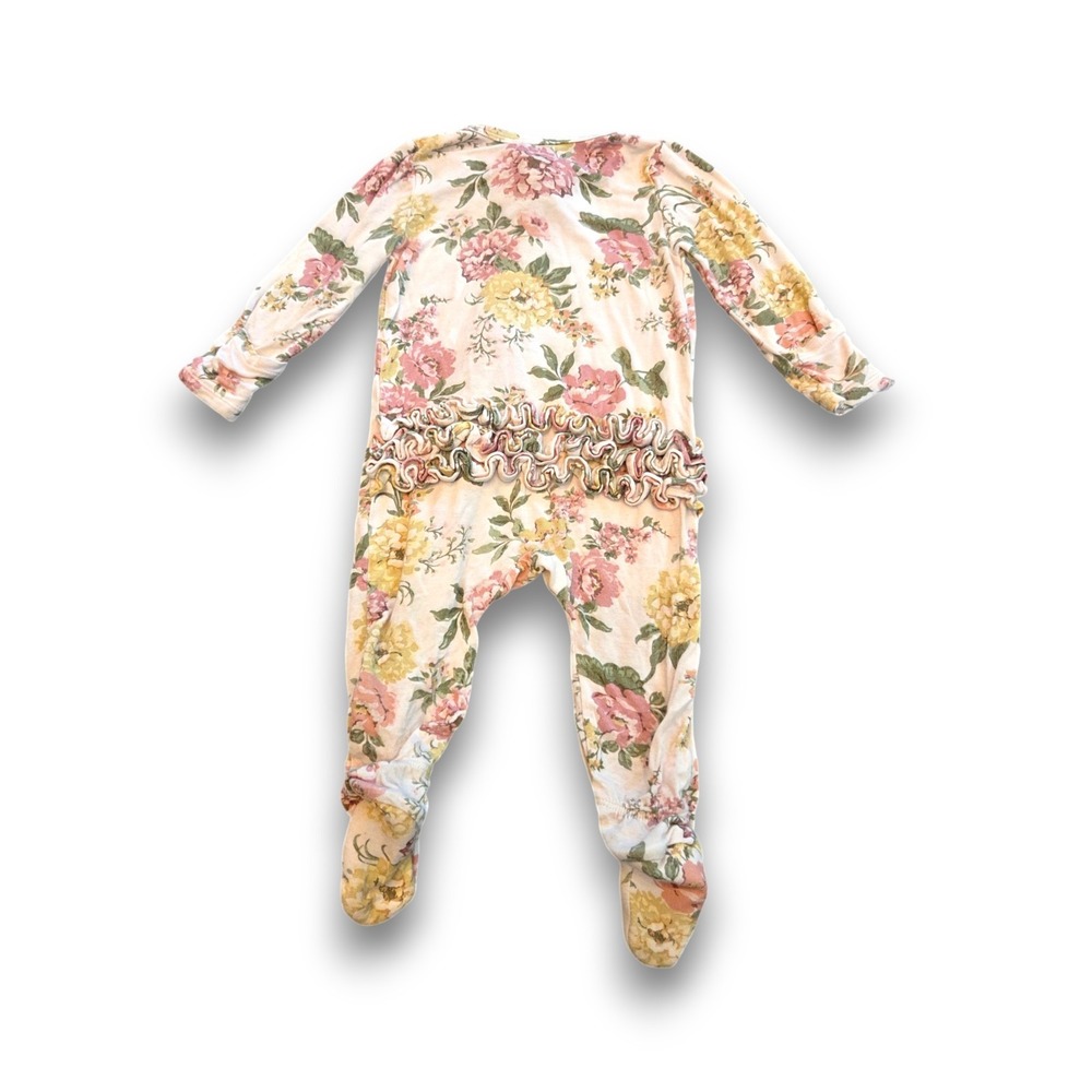Angel Dear Brown Ruffled Butt Floral Bamboo Viscose 1 Piece Pajamas 3-6m